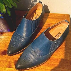 Anthro Sixty Seven Blue Leather Ankle Bootie